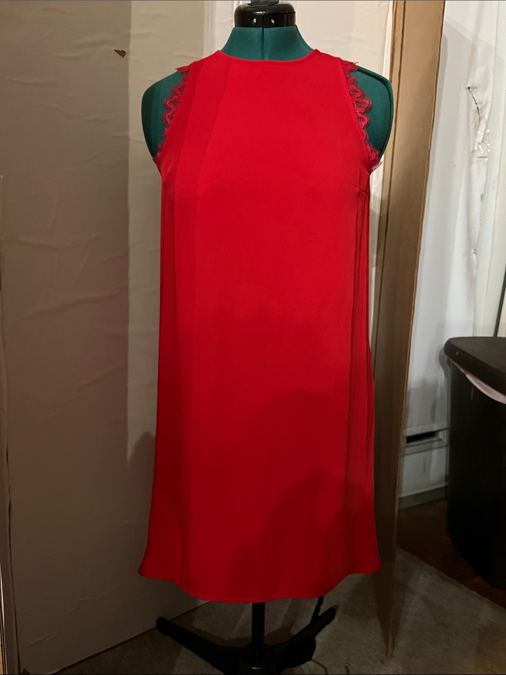 H&M Red Sleeveless Shift Dress with Lace Trim